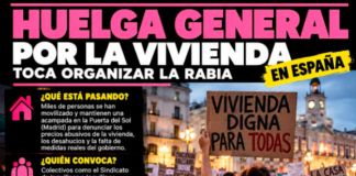 CCOO, UGT y el Sindicato de Inquilinas fijan para el 11 de noviembre la huelga general de 24 horas por la vivienda y los salarios